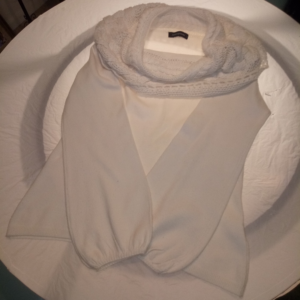 Ashley Stewart White Cowl Neck Sweater Sz Lg